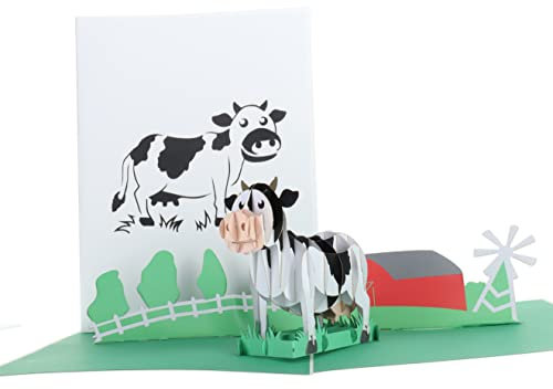 iGifts And Cards Tolle 3D-Pop-Up-Grußkarte mit Milchkuh – Dankeskarte zum Ruhestand, niedliche Karte mit Bauernhoftier-Thema, lustige Geburtstagskarte, Freundschaftskarte mit Umschlag