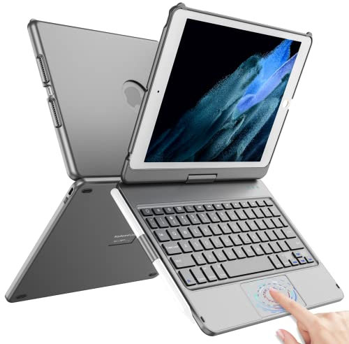TQQ Touchpad Keyboard Case for iPad 10.2 9th/8th/7th Gen, Keyboard Case for iPad 9th Generation/8th/7th Gen-360° Rotatable Protective Cover with Pencil Holder (Gray)