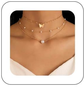 Dervivea Bohème Schichtung Halskette Choker Kette Gold Schmetterling Anhänger Halskette Kette Schwimmende Perle Choker Halskette Perlen Halskette Schmuck Für Frauen Und Mädchen 3 Stück