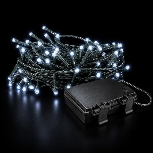 Status Salzburg String Lights, White, 200 LED | 16.3 Meter Cable Length, 6 Hour Timer, Indoor & Outdoor, Battery Operated, SALZBURG200BTW6