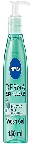 NIVEA Derma Skin Clear Waschgel (150 ml), Tiefenreinigendes Salicylsäure-Gesichtswaschmittel, angereichert mit Niacinamid, um Poren zu reinigen und Unreinheiten zu entfernen, für zu Unreinheiten