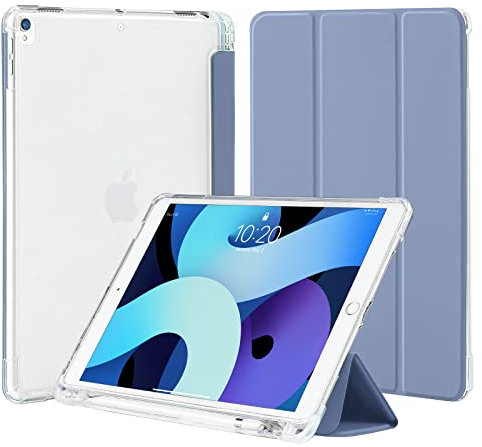 4UBonLife Custodia per iPad Air 3 10,5 Pollici 2019 e iPad Pro 10,5 2017 con Portapenne, Sottile Leggero Cover Case Retro Traslucido in Morbido TPU Auto Svegliati/Sonno, Grigio Lavanda