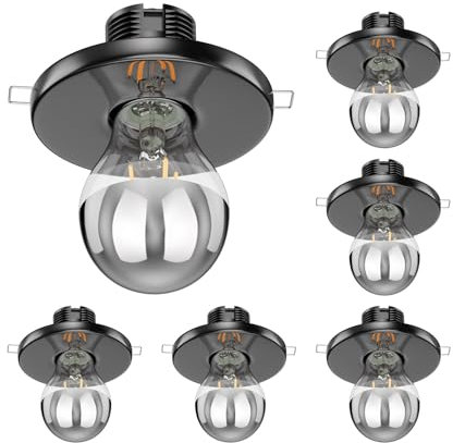 ledscom.de 6 Stück Porzellan Decken-Einbauleuchte TELA schwarz + E27 LED Lampe 486lm, Smart Home, warmweiß - kaltweiß