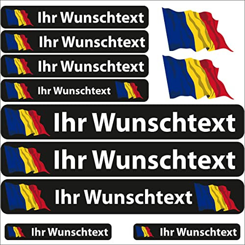 INDIGOS UG Fahrrad Aufkleber Rumänien - 13 Fahnenaufkleber wehend - Sticker selbst gestalten - Autoaufkleber- Motorrad - Namensaufkleber wasserfest personalisiert - Wunschtext