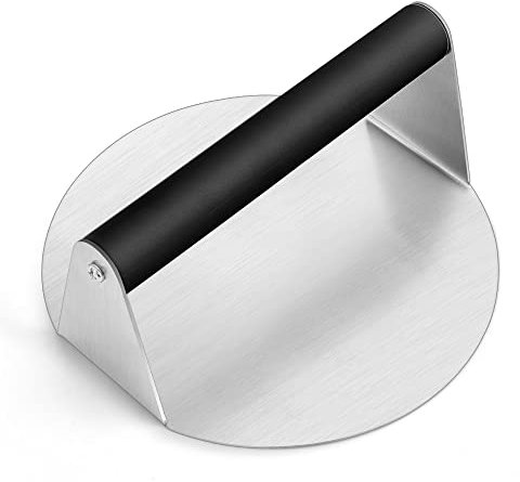 Herogo Stainless Steel Burger Press, 18 cm Round Burger Smasher with ABS Handle for Flat Top Grill, Barbecue, Squeeze Grease, Bacon, Sandwich, Food Grade & Dishwasher Safe