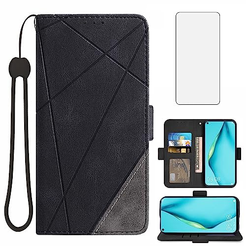 Asuwish Coque pour Huawei P40 Lite 4G avec Verre Trempé Rabat Support Cuir Porte Carte Portefeuille Étui Hawaii P 40 P40Lite JNY-LX1 Housse Phone Cover Case Noir
