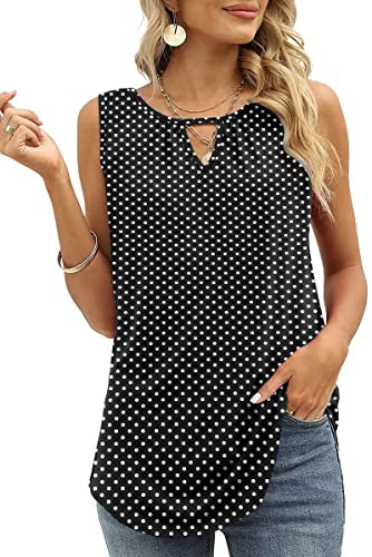 Cuptacc Tunika Damen Sommer Tank Top Lockere Lässig Sport Oberteile Ohne Ärmel Rundhals Ausschnitt Oberteile Schwarz Punkte Groß L 42-44