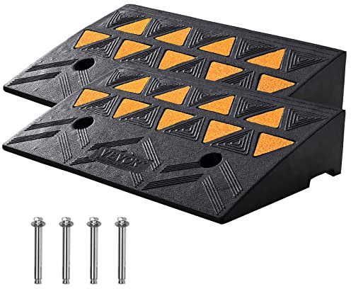 VEVOR Rampe de Seuil Hauteur 11 cm 2PCS Rampes Trottoir Caoutchouc Capacité Charge 15 tonnes Rampe Accès Fauteuil Roulant avec Structure Grillagée Stable pour Passage Voitures Moto Scooter 50x32x11 cm