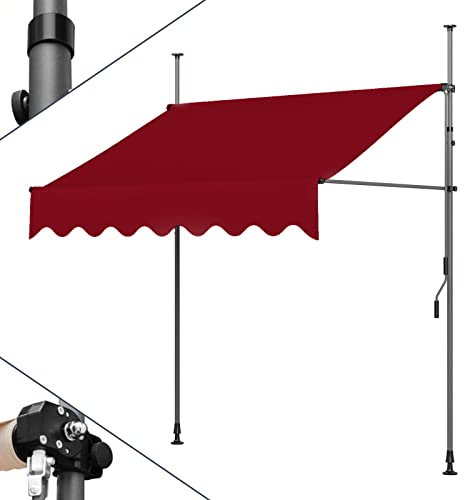 WOLWES Klemmmarkise 2/2.5/3m Breit, Markise Balkon Ohne Bohren, Sonnenschutz Standmarkise mit Kurbel, Markisen für Schatten und Regen (Color : Red, Size : 2m/78in)