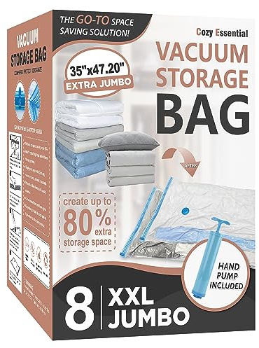 Cozy Essential Vacuum Storage Bags, Space Saver Bags,Compression for Comforters and Blankets, Pillow, Bedding, Sealer Clothes Storage, 8 XXLarge Jumbo