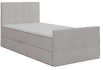 KEF Paris Mini Boxspringbett 100x200 cm - Bett mit Matratze und Topper - mit Bettkasten - Polsterbett mit Kopfstütze - Bonell-Matratze H3 - Beige Enjoy