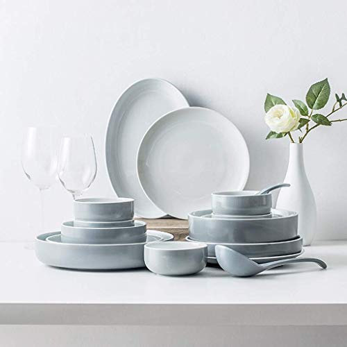 LUCEAE China Dinnerwarenset, Teller Keramik -Abendessen, 28 Stücke Blue Nordic Minimalist Style Tares Taste Set | Teller/Schüssel/Löffel