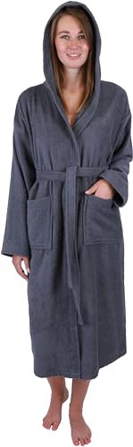 Betz Bademantel mit Kapuze aus 100% Baumwolle – Frottee Saunabademantel für Damen & Herren – kuschelig, saugstark & lang – Serie Berlin Farbe dunkelgrau Größe S/M