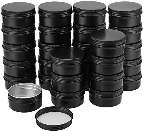 ZOENHOU 28 Pack 80ml Aluminum Tin Cans, Screw Top Round Tin Jars, 2.7oz Small Empty Travel Container Tins Storage Jars Pots with Screw Lid for Make Up, Sample, Candles, Lip Balm, Black