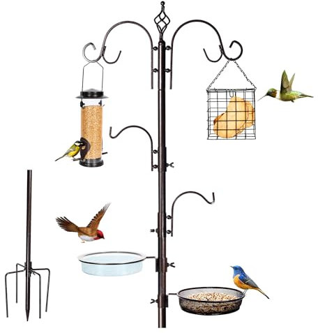 YINGYM Bird Feeding Station Kit, 87 Inches Bird Feeder Pole for Outside, Premium Feeder Stand Hanging Kit with Water Bowl, Mesh Tray and Metal Suet for Attracting Wild Birds
