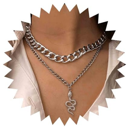 Inilbran Punk Chunky Link Chain Choker Necklace Layered Snake Necklace Necklace Silver Curb Thick Chain Necklace Gothic Thick Cuban Chain Necklace Vintage Snake Necklace Jewelry for Women and Girls
