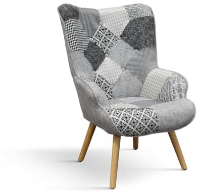 PAZZO DESIGN Poltrona Ludovica, Multicolore, Tessuto, Relax Lettura Comoda, Gambe Legno