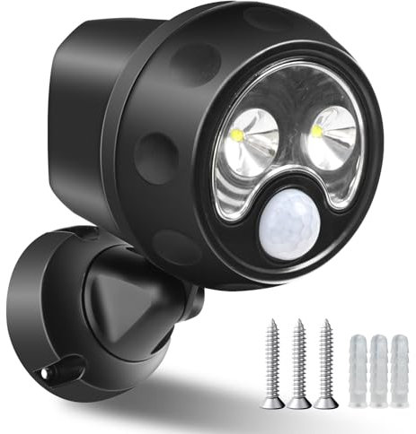 EXTRTASTAR Security Lights Outdoor Motion Sensor, Battery Operated Security Light 6500K, IP65 Waterproof Outdoor Security Lighting with Pir for Porch Garage Hallway Garden - 270LM