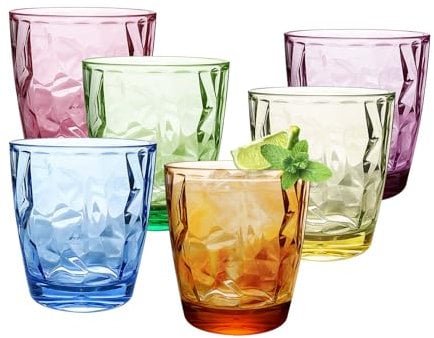 Plastic Tumblers, 10-Ounce Transparent Plastic Cups Reusable, Acrylic Drinking Glasses Set of 6, Plastic Party Cups, Stackable Mugs Cocktail Glasses, Iced Coffee Cup Set, Tea Cups, Dishwasher Safe