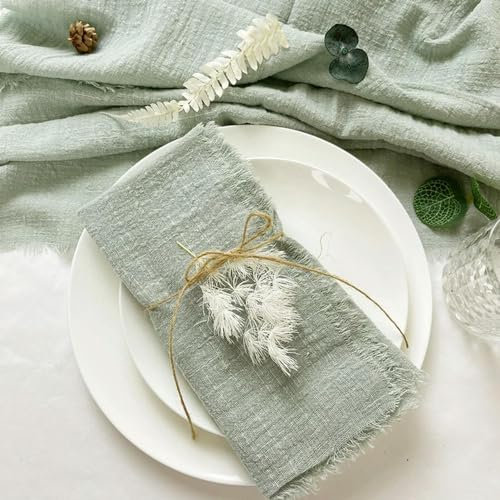 32x32 cm 50 pièces vert sauge rétro gaze coton serviette torchon fête de mariage Table de noël décor bavures serviettes