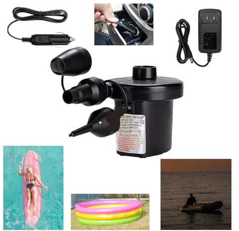 Electric Air Pump with 3 Nozzles 110V AC/12V DC Portable Air Pump for Air Mattress Quick Fill Perfect for Outdoor Camping