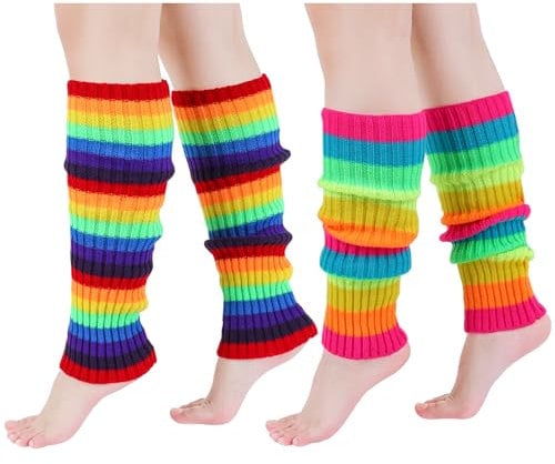 Saerryor 2 Pair Rainbow Leg Warmers, 80s Lgbt Long Socks Women Gay Pride Neon Accessories for Women and Men