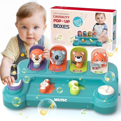 usrela Jouet Bébé 1 an Jouet Montessori avec de la Musique pour Les Enfants 1 2 3 Ans Fille Garçon Pop-up Jouet avec Animaux et Couleurs Parfaites pour Les Cadeaux d'anniversaire Noël de 12 18 Mois