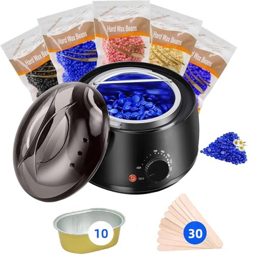 Cera Brasiliana, Scaldacera Brasiliana Elettrico Professionale con 500g Perle di Cera, Ceretta Brasiliana per Bikini, Gambe, Ascelle, Kit Ceretta Brasiliana con 30 Spatole e 10 Ciotole (Nero)