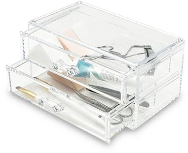 Addis 2 Pull Out Drawer Clear Acrylic Jewellery Cosmetic Storage Organiser Box, Clear Acrylic