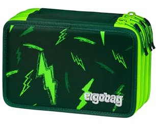 ergobag Maxi Mäppchen Set 40-Teilig, Lyra Bunt- und Filzstifte, Kleingeld Fach, Lineal, Schere Bärtastisch - Grün