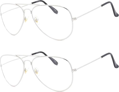 NEW VISION Lesebrille 2 PACK, Pilotenbrille Herren Unisex, Metallrahmen Klassische Retro Lesebrillen, Lesehilfe für Damen Herren NV8132 (SILBER*2, 1.5, Diottria)