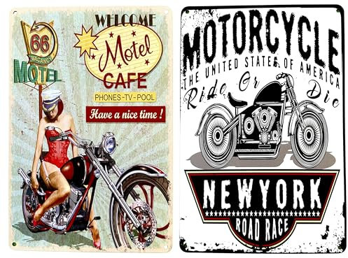 DiiliHiiri 2 x Poster Decorative Plate Motorcycle Custom Chopper for Vintage Motorcycle Fans – 30 x 20 cm – Banner Sign Sign for Motorcycles (2635-281-301)