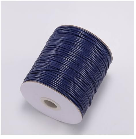 Wisafory Cordon en cuir ciré - Cordon en cuir - Cordon en cuir - Pour fabrication de bijoux, bracelets, travaux manuels, décoration, projets de bricolage, couture - Bleu foncé - 2 mm x 10 m