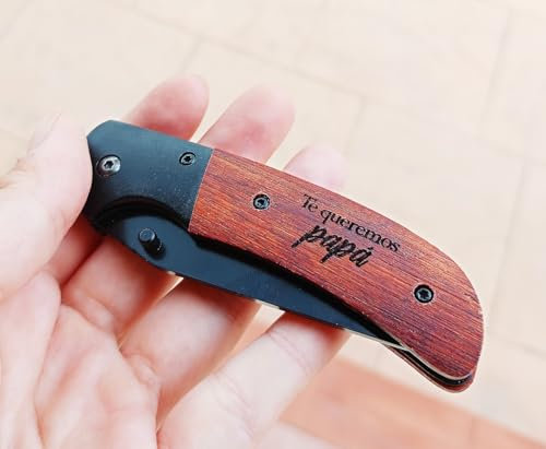 Navaja Personalizada de Madera y Acero Inoxidable, Navaja Personalizada para Hombre o Mujer, Bloqueo de Seguridad, Ligera, Compacta, Navaja Grabada Personalizada con Nombre, Regalo Personalizado