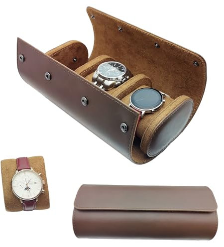 TourKing 3 Slots Watch Box for Men,Watch Roll Case,Retro PU Leather Watch Roll Box for Men,Watch Display Case with Detachable Pillow Watch Holder Organizer for Watch Jewelry Brown