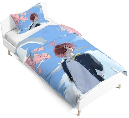 Zhongkaihua Windbreaker-Bettwäsche-Set, Haruka-Thema, dekoratives Bettwäsche-Set und Kissenbezüge, Einzelbett, Baumwollbezug-Set für Schlafzimmer, Schlafsaal, 135 x 200 cm