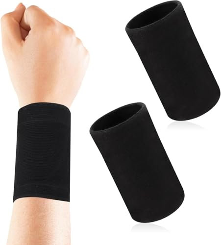 2 Stück Sports Armbänder - Elastische Baumwolle Handgelenk Bänder - Sport Wristbands Absorbierende Schweißbänder - Fitness Arm Schweißband für Tennis Gymnastik Fußball Basketball (Schwarz)