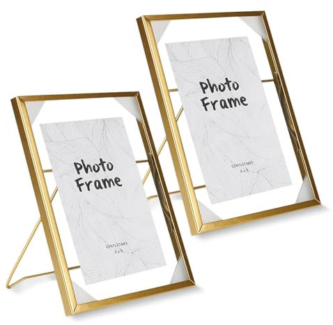 YYTECH 2 Stück Glas Metall Bilderrahmen15x20 cm, Fotorahmen aus Metall Gold, Glasbilderrahmen, Glasrahmen für Gepresste Blumen, Bilderrahmen Beidseitig Sichtbar Gold Doppelglas Bilderrahmen