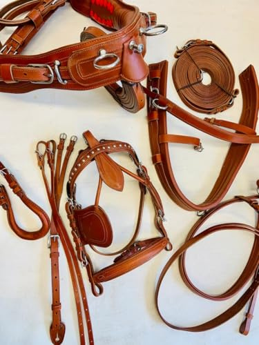 Juego de arnés de conducción de nailon sintético para carro de caballo, equipo ecuestre completo con riendas y brida, talla poni, cob, full y Shetland, marrón (caballo full)