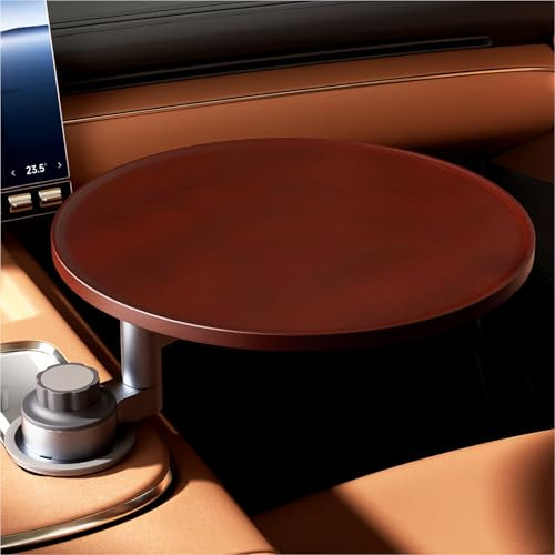Car Tray & Car Desk for Laptop, 360° Rotating Wood Cup Holder Table, Steering Wheel Tray, Car Accessories for Women & Men,Compatible with Tesla Model Y/3/S, Ford F150/Explorer/Maverick & Most Vehicles