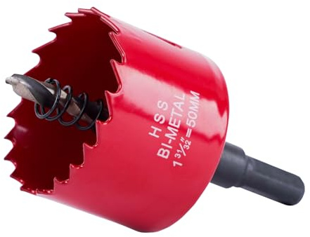 Lochsäge 50mm, Lochkreissäge mit Sechskant-Schaft und Bohrer Lochbohrer Set Bohrkrone für Holz, Rigips, Trockenbau, Kunststoffe,Universal HSS M42 Bi-Metall Lochsägen(50mm)