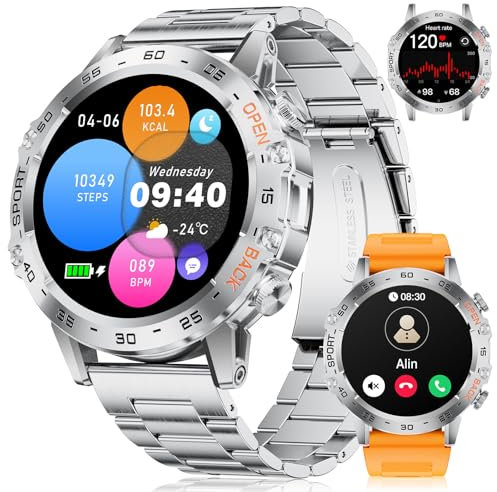 LIGE Smartwatch Herren,1.45″ AMOLED Smartwatch mit Telefonfunktion,IP68 Wasserdicht Fitnessuhr mit 24/7 Herzfrequenz,Schrittzähler,Schlafmonitor,100+ Sportmodi Sportuhr für iOS/Android,Silber