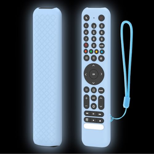 Coque de protection en silicone pour télécommande TCL RC716/RC833 - Antidérapante et souple - Résistante aux chocs - Avec cordon - Bleu lumineux