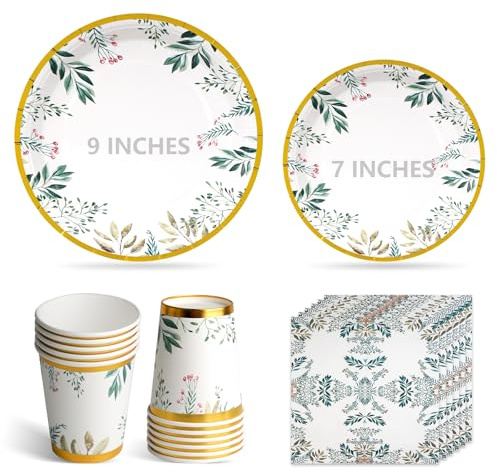 100Pcs Sage Green Party Plates Cups and Napkins, 9 and 7 Strong Disposable Paper Plates, Party Tableware Set 25 Guests for Picnic Birthday Bridal Baby Shower Wedding