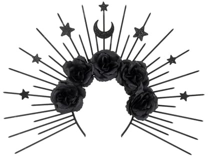 ZEPFJHE Schwarzes Haarband für Halloween, Mond und Stern, Punk-Kronen, Haarband, Bühnenauftritte, Haarreifen für Cosplay-Anlässe, Cosplay-Stirnband