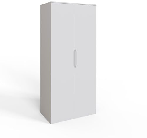 FWStyle Luno White 2 Door Wardrobe with Hanging Rail & Shelf Bedroom Storage
