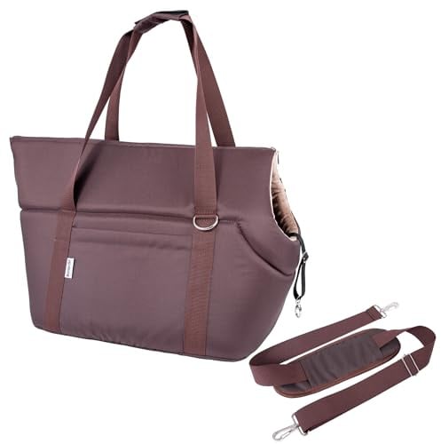 BOUTIQUE ZOO Hundetragetasche XL bis 15 kg – große Transporttasche für mittelgroße Hunde & Katzen – weich, faltbar & waschbar – 52×35×39 cm – Braun Beige/Minky