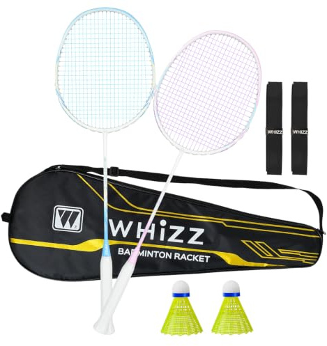 BAIHUALIN WHiZZ Graphit Badminton Schläger Set Exklusives Rahmendesign | Leichtes Carbon Badmintonschläger Federball Set für Training, Übung, Schulsport, Freizeit mit Federbälle, Griffbänder, Tasche