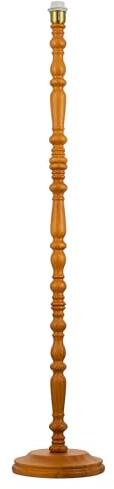 Happy Homewares Classic Oak Wooden Standing Floor Lamp Base with Traditional Intricate Pole Design | 129cm x 25cm | Brushed Satin Gold Plated Cup