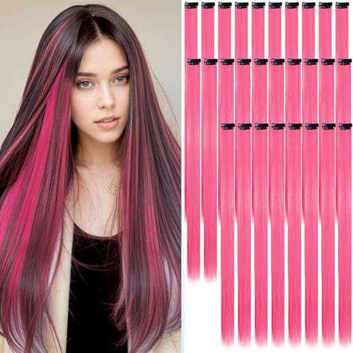 18 Pièces Extension Cheveux Rose, Mèche De Cheveux À Clipser, 55 Cm, Convient Aux Filles, Parfait Pour Halloween, Noël, Le Carnaval, Les Concerts Et Les Fêtes